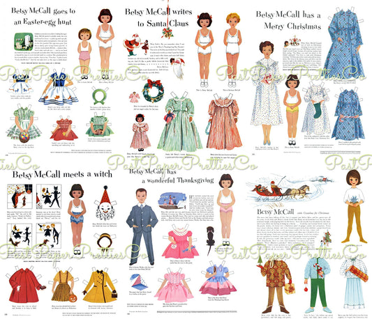 6 Sets Vintage Paper Dolls Betsy McCall Holidays Collage Sheets Easter Halloween Christmas PDF Printable Digital Instant Digital Download