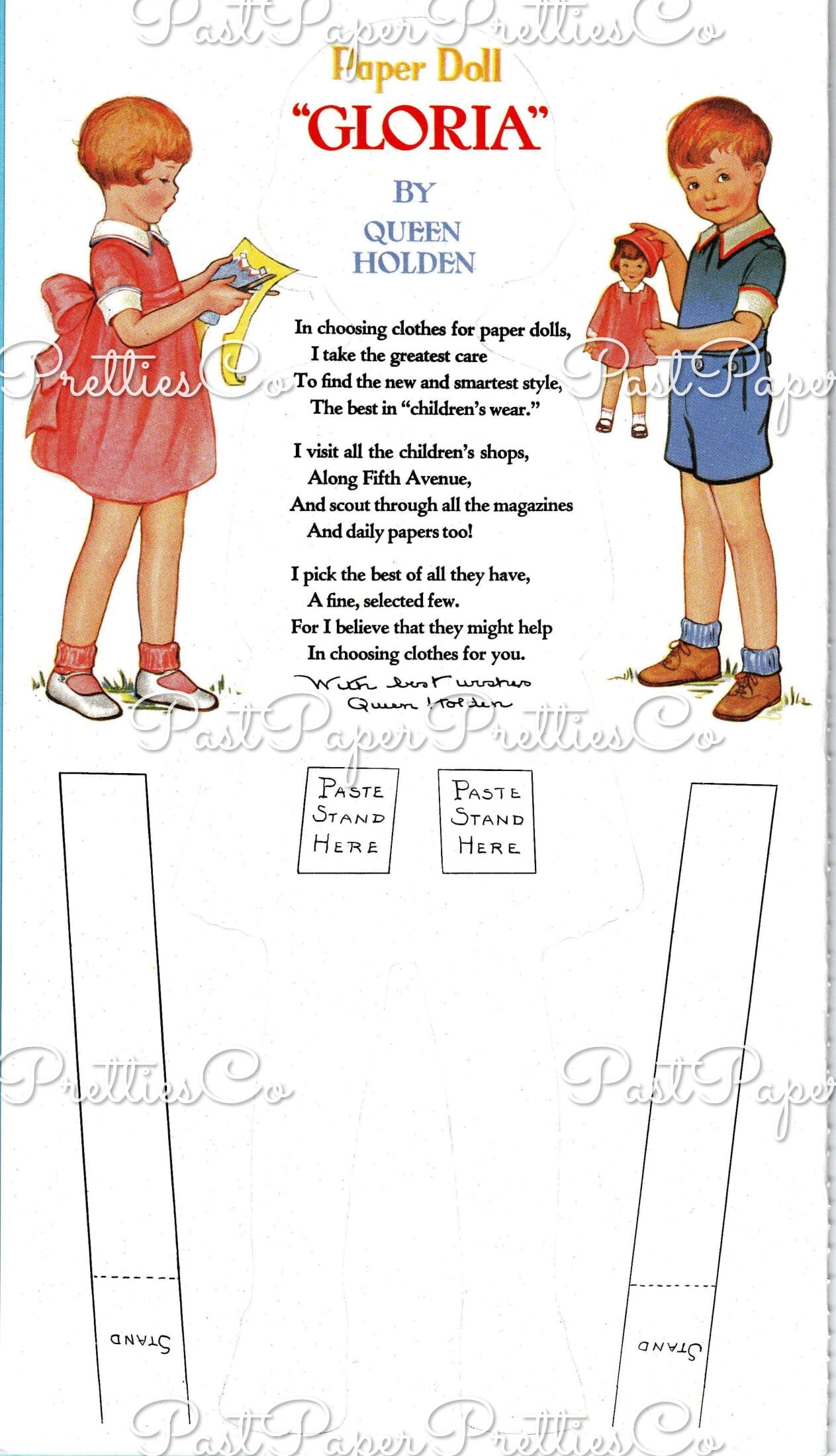 Vintage Printable Paper Dolls Gloria and Sonny c. 1942 Adorable Little Girl & Boy PDF Instant Digital Download Kitsch Cute Children Clipart