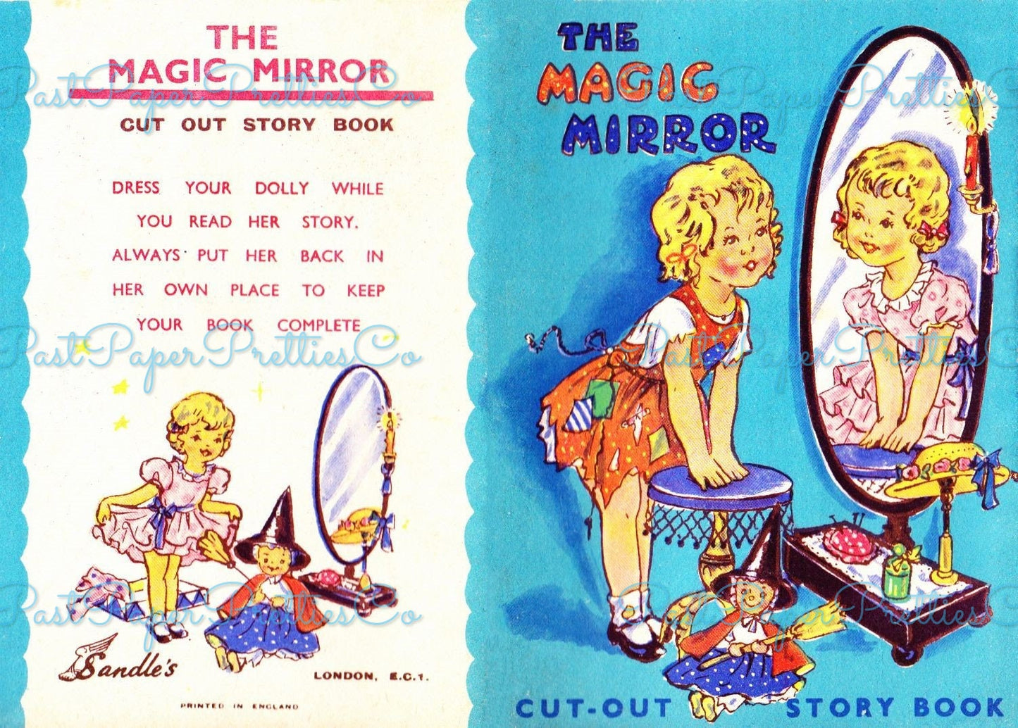 Vintage Paper Dolls The Magic Mirror c. 1950s PDF Printable Instant Digital Download Sandles Inc Cute Girl Storybook Fairytale Clip Art