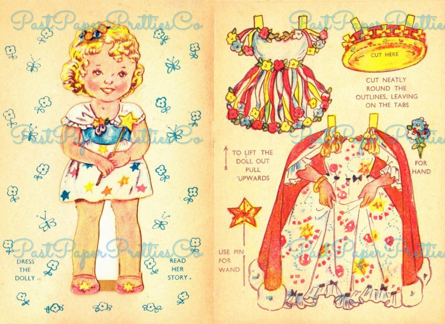 Vintage Paper Dolls The Fairy Princess c. 1950s PDF Printable Instant Digital Download Sandles Inc Cute Girl Storybook Fairytale Clip Art