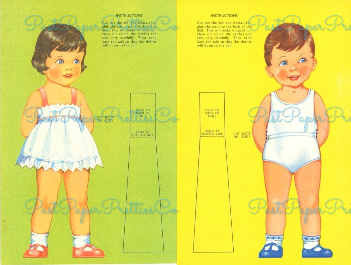 Vintage Paper Dolls Favorite Doll Dressing Book c. 1950s PDF Printable Instant Digital Download Cute Girl and Boy Dolly Clip Art