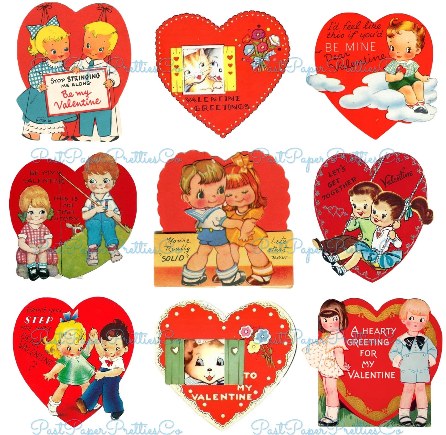 45 Vintage Printable Valentines Day Card Images All Big Red Hearts Themed Collage Sheets PDF Instant Digital Cute Kids Animals