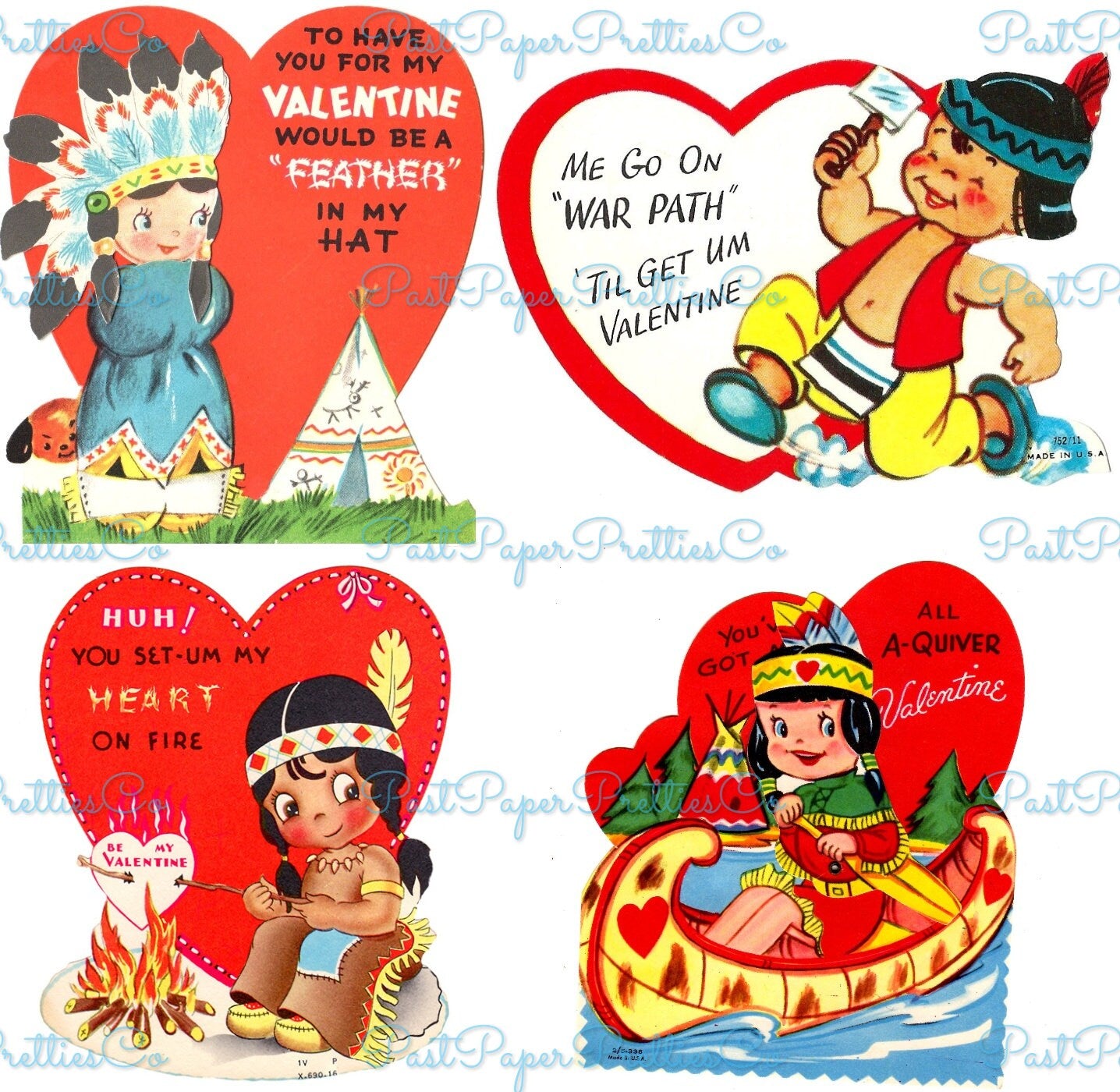 Vintage Western Valentines Day Cards Cute Cowboy Indian Themed Collage Sheets Printable PDF Instant Digital Download 64 Images 2 Sizes