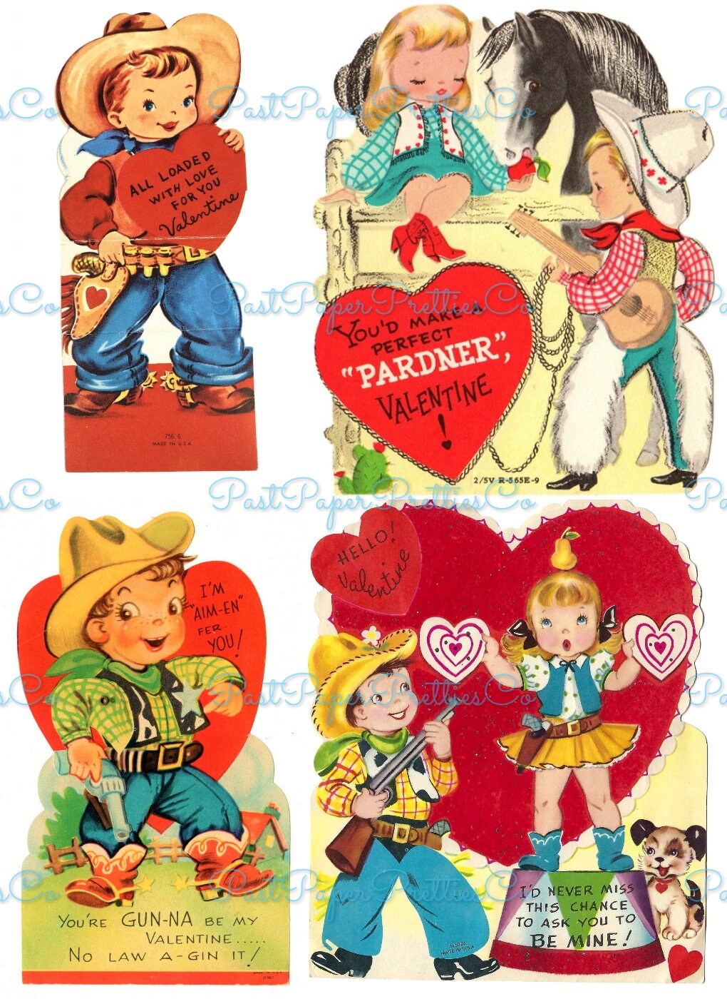 Vintage Western Valentines Day Cards Cute Cowboy Indian Themed Collage Sheets Printable PDF Instant Digital Download 64 Images 2 Sizes