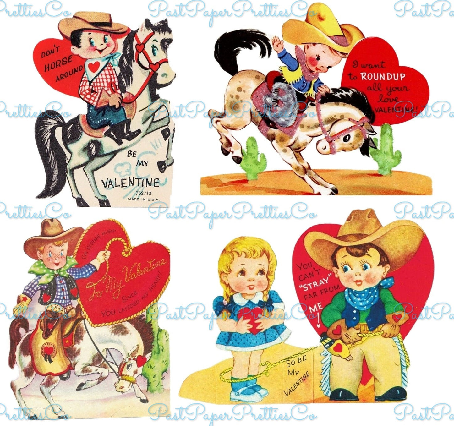 Vintage Western Valentines Day Cards Cute Cowboy Indian Themed Collage Sheets Printable PDF Instant Digital Download 64 Images 2 Sizes