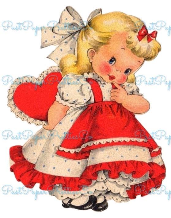 Vintage Printable Valentine Card Cute Coy Pretty Little Miss Valentines Girl Image c. 1950s PDF Instant Digital Download JPEG PNG 300 dpi