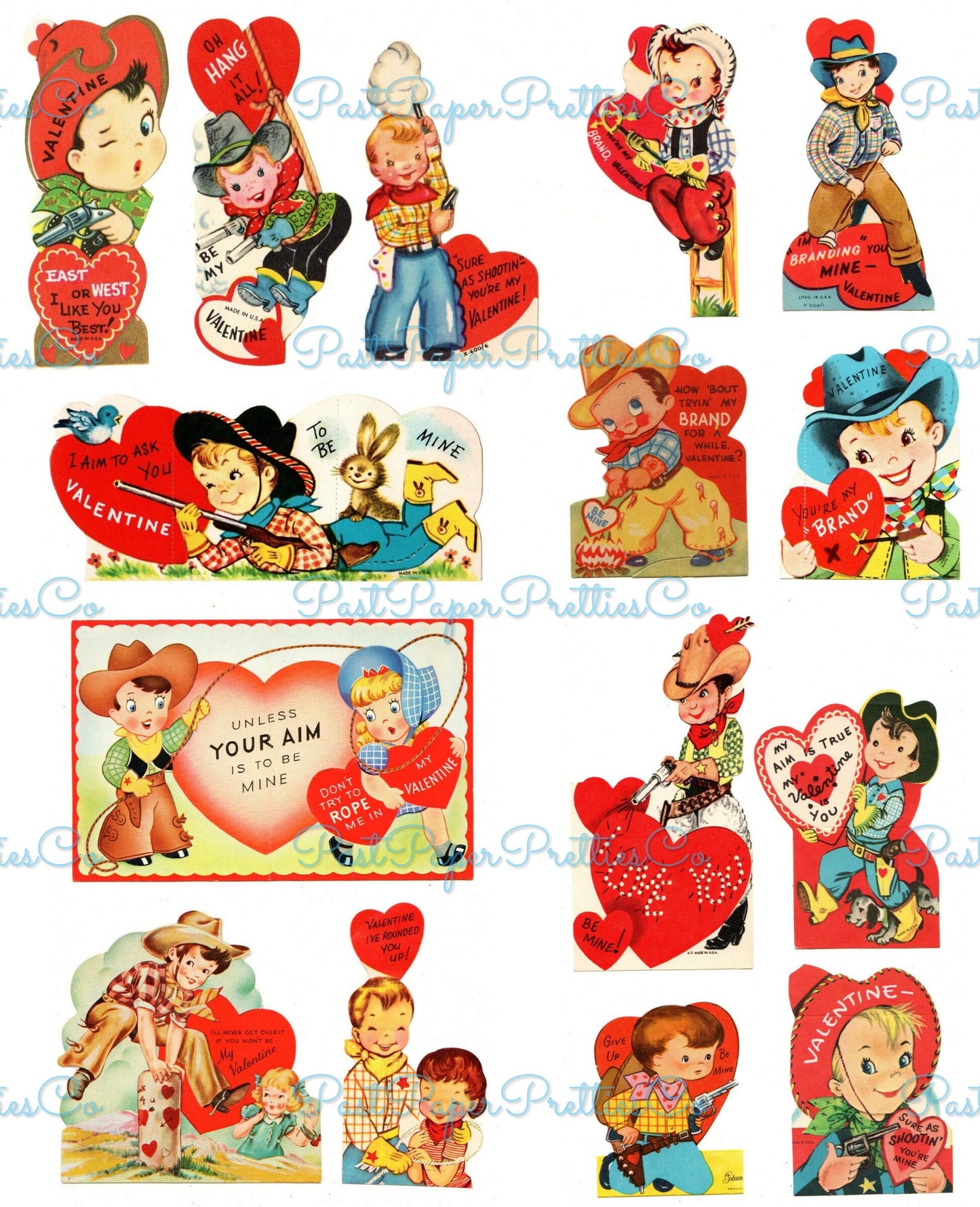 Vintage Western Valentines Day Cards Cute Cowboy Indian Themed Collage Sheets Printable PDF Instant Digital Download 64 Images 2 Sizes