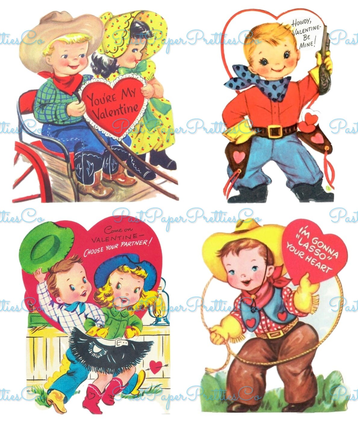 Vintage Western Valentines Day Cards Cute Cowboy Indian Themed Collage Sheets Printable PDF Instant Digital Download 64 Images 2 Sizes