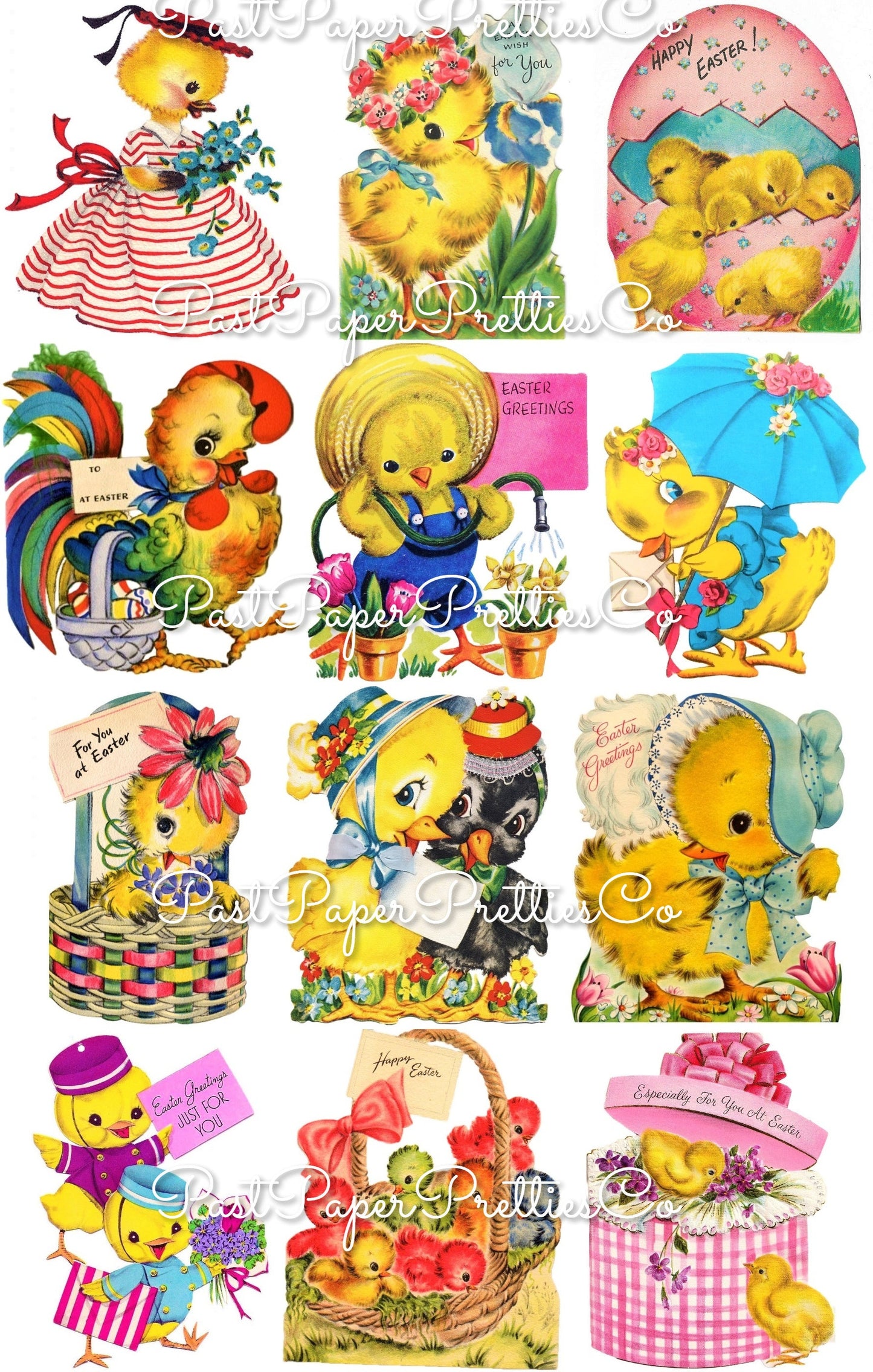 Vintage Easter Chicks Chickens Cards 36 Images Collage Sheet Style PDF Instant Digital Download ALL Holiday Chickie Clipart 3 Sizes