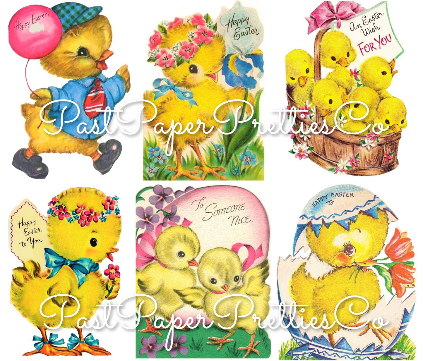 Vintage Easter Chicks Chickens Cards 36 Images Collage Sheet Style PDF Instant Digital Download ALL Holiday Chickie Clipart 3 Sizes