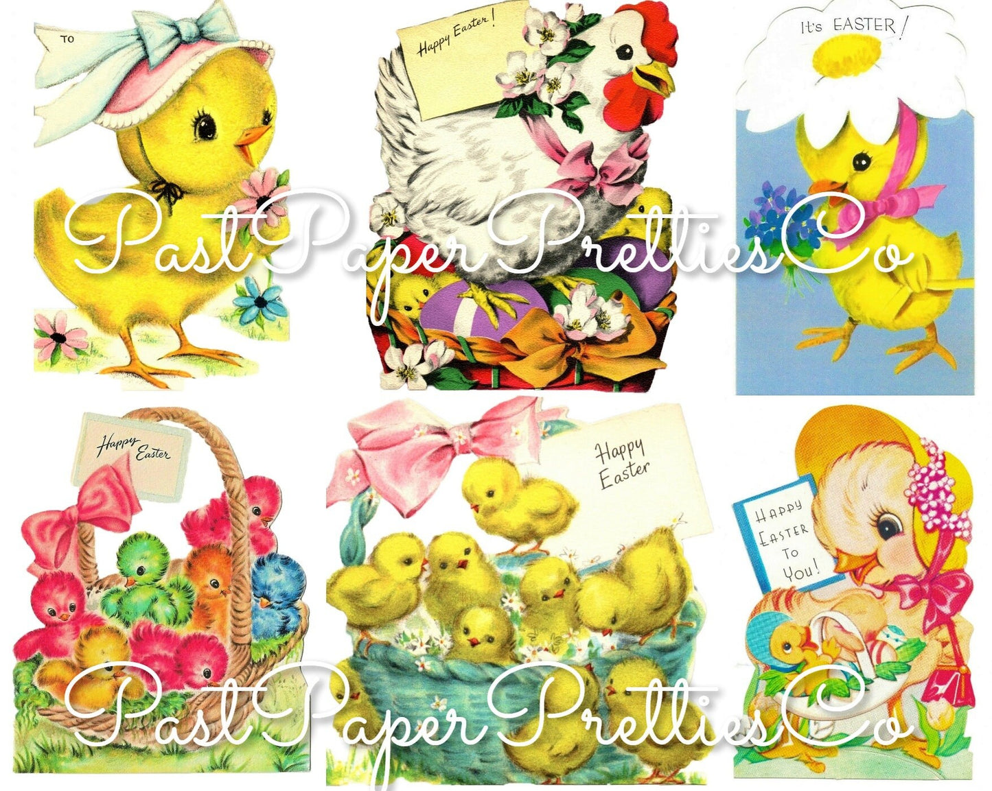 Vintage Easter Chicks Chickens Cards 36 Images Collage Sheet Style PDF Instant Digital Download ALL Holiday Chickie Clipart 3 Sizes