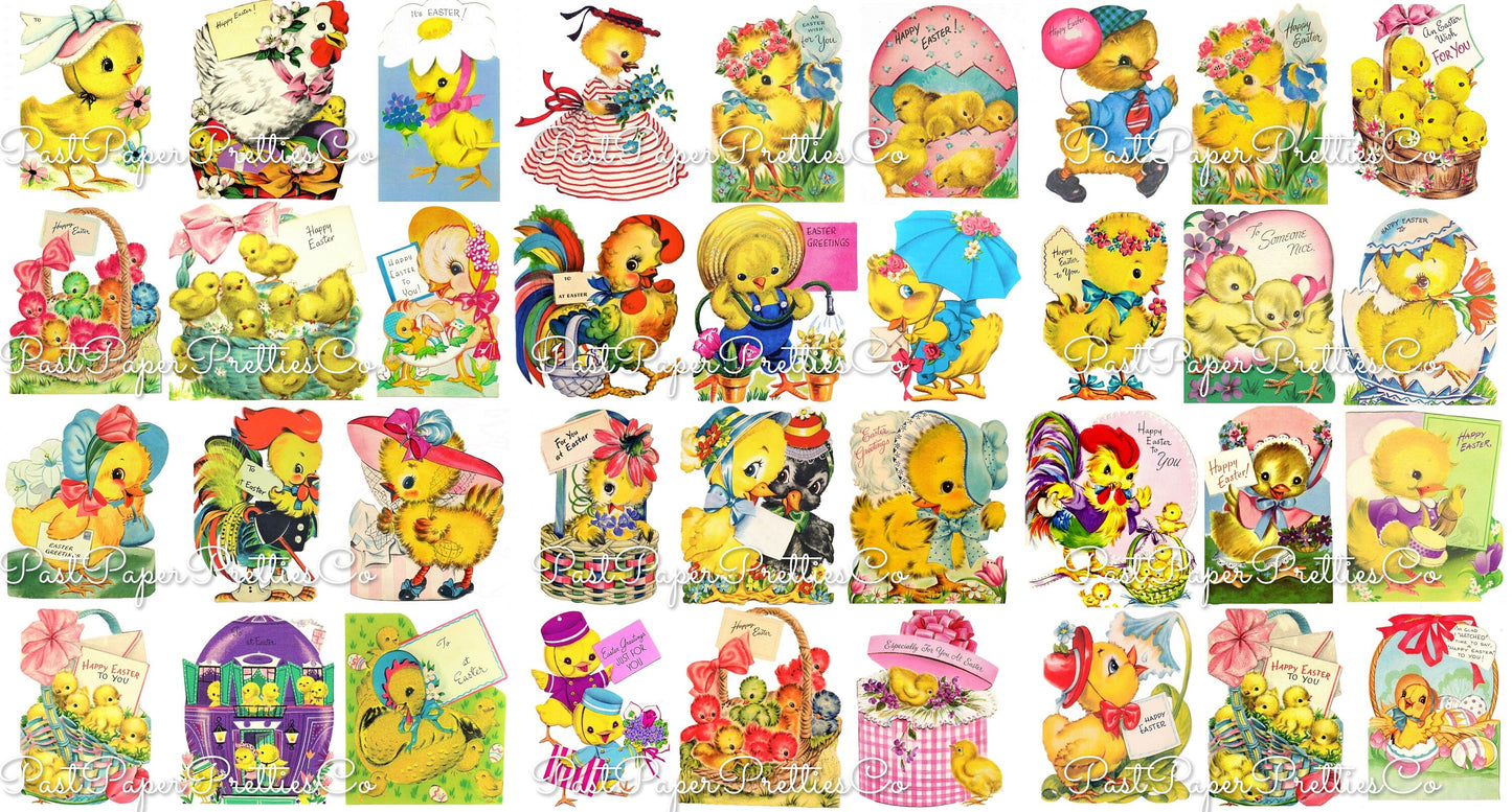 Vintage Easter Chicks Chickens Cards 36 Images Collage Sheet Style PDF Instant Digital Download ALL Holiday Chickie Clipart 3 Sizes