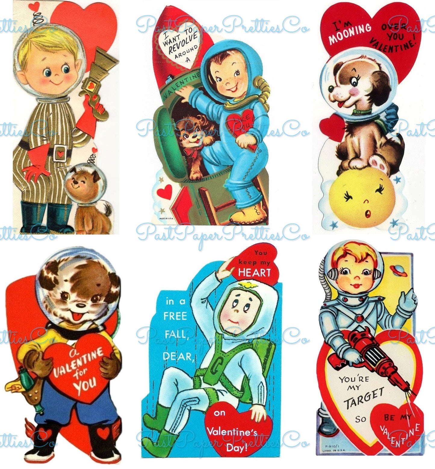 78 Vintage Outer Space Valentines Rocketship Astronaut Aliens Boys Girls Themed Printable PDF Instant Digital Download Cute Sci Fi Clip Art