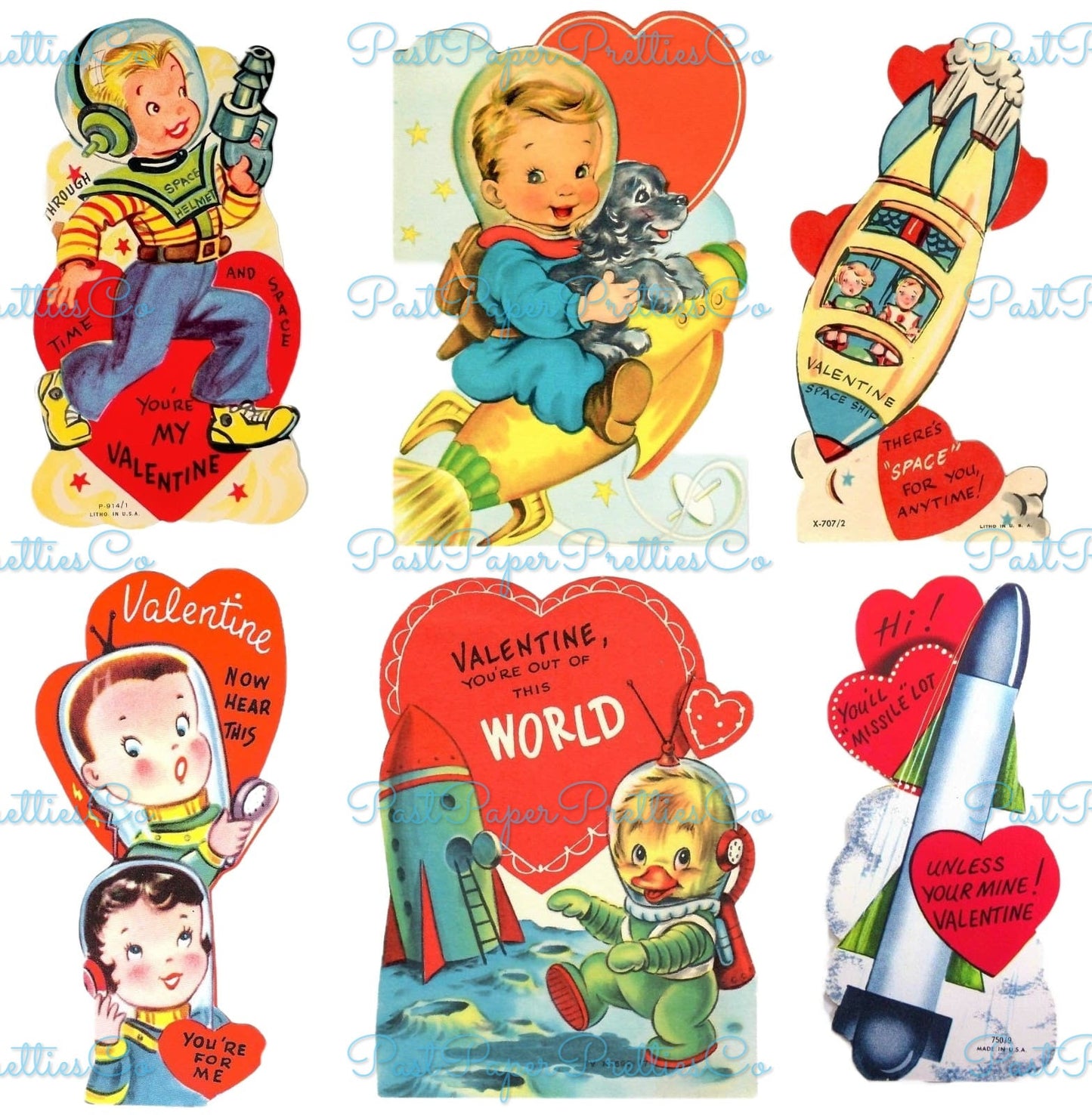 78 Vintage Outer Space Valentines Rocketship Astronaut Aliens Boys Girls Themed Printable PDF Instant Digital Download Cute Sci Fi Clip Art