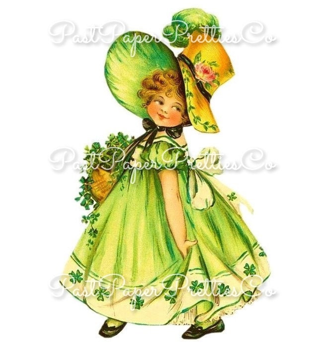 Vintage St. Patricks Day Card Image Victorian Sassy Little Miss Irish Girl Lass with Bonnet Printable Instant Digital Download PNG JPEG