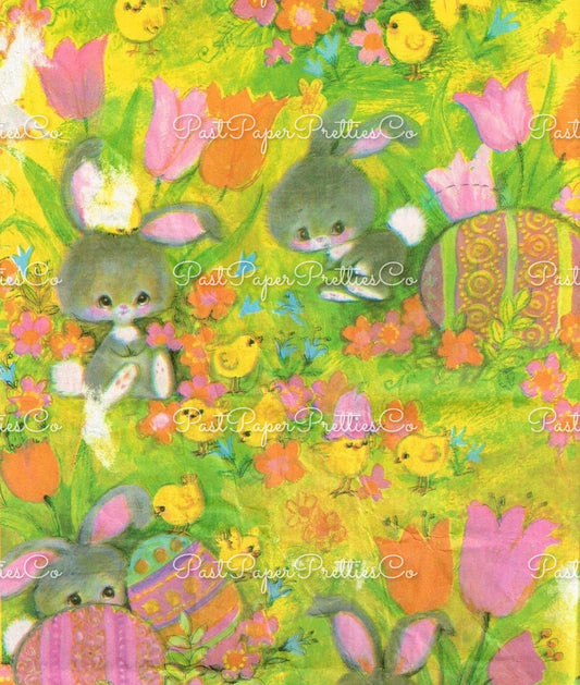 Vintage Printable Easter Gift Wrap Retro Bunnies Chicks Tulips Eggs Wrapping Paper Instant Digital Download 300 dpi