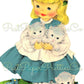 Vintage Printable Little Easter Girls with Flower Crowns & Kittens Card Image c. 1950s Instant Digital Download Collage Style and Singles