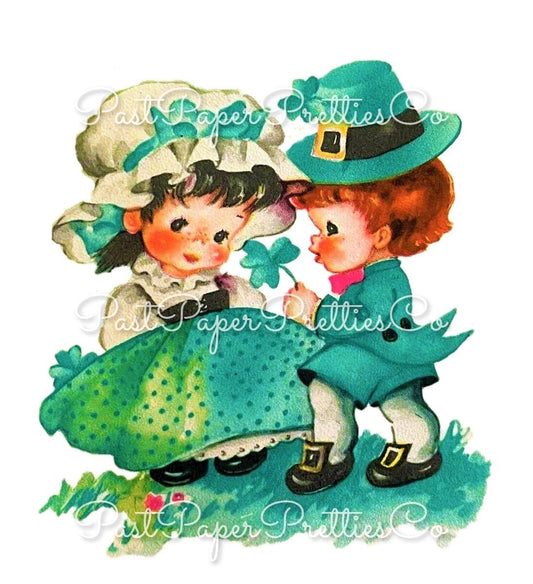 Vintage St. Patricks Day Little Irish Lad and Lassie Couple Cute Boy Girl Card Image Printable Instant Digital Download PNG JPEG