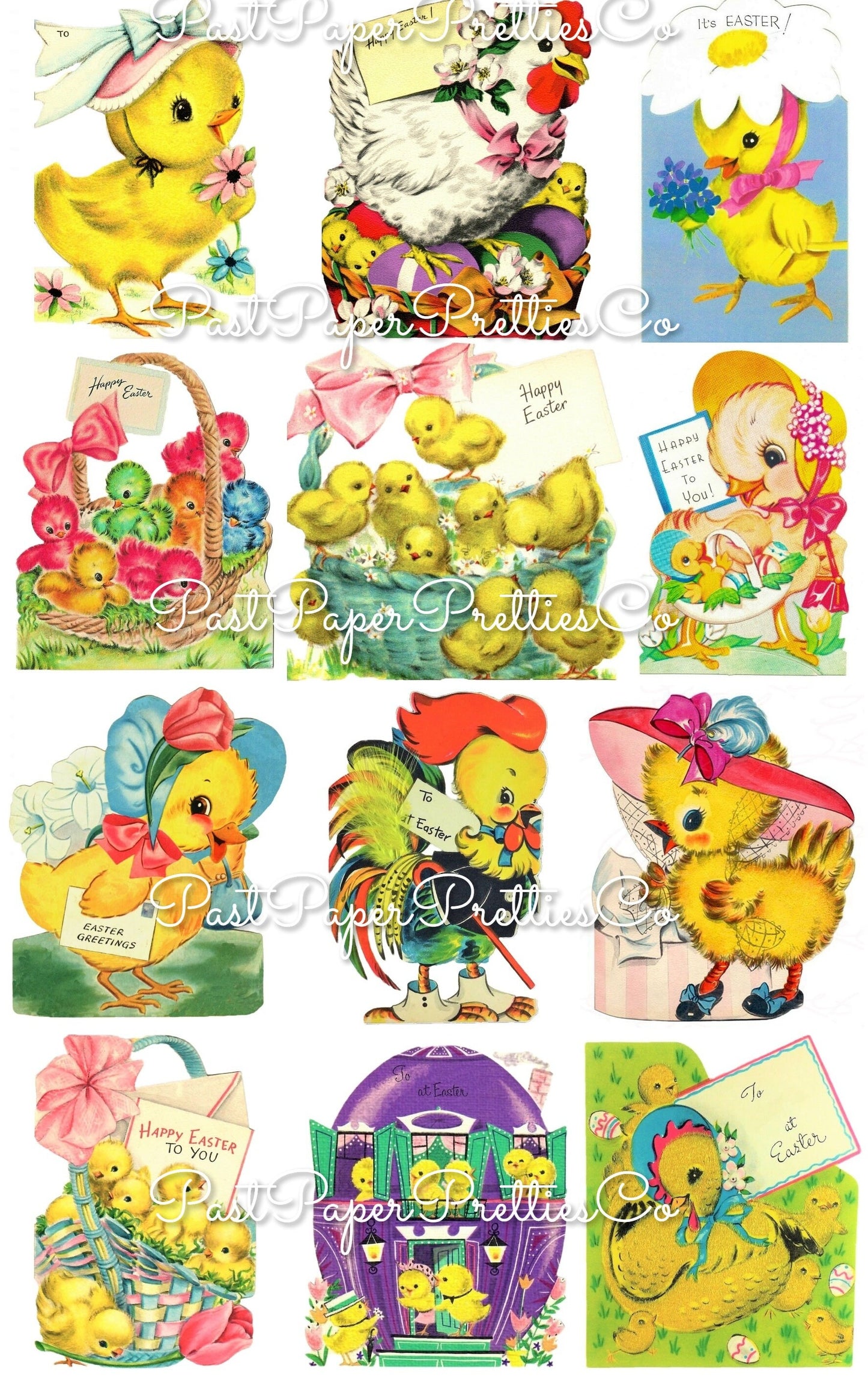 Vintage Easter Chicks Chickens Cards 36 Images Collage Sheet Style PDF Instant Digital Download ALL Holiday Chickie Clipart 3 Sizes