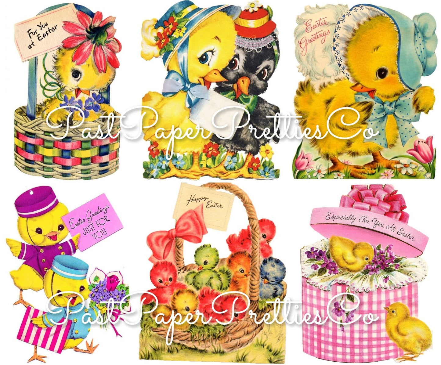 Vintage Easter Chicks Chickens Cards 36 Images Collage Sheet Style PDF Instant Digital Download ALL Holiday Chickie Clipart 3 Sizes