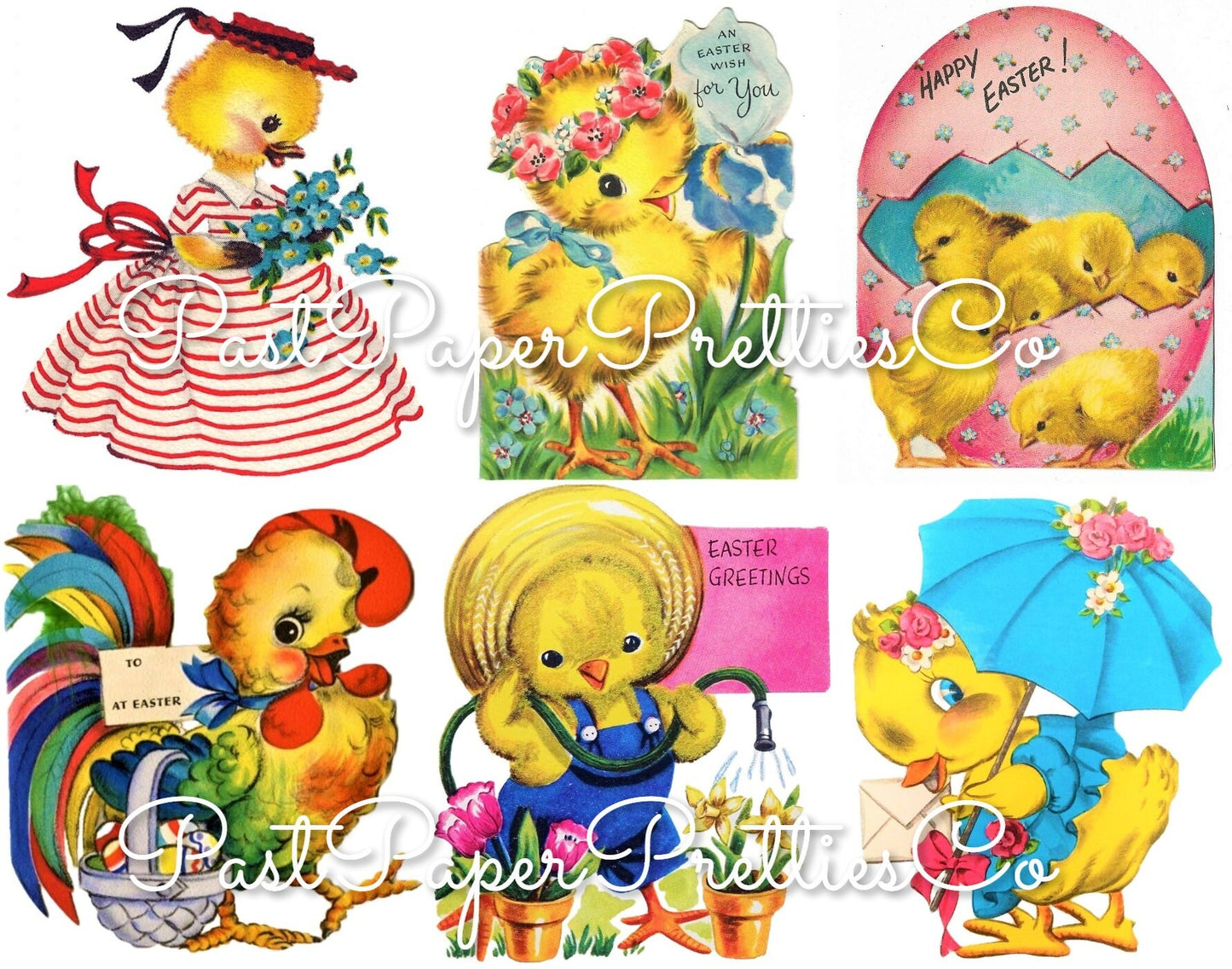 Vintage Easter Chicks Chickens Cards 36 Images Collage Sheet Style PDF Instant Digital Download ALL Holiday Chickie Clipart 3 Sizes