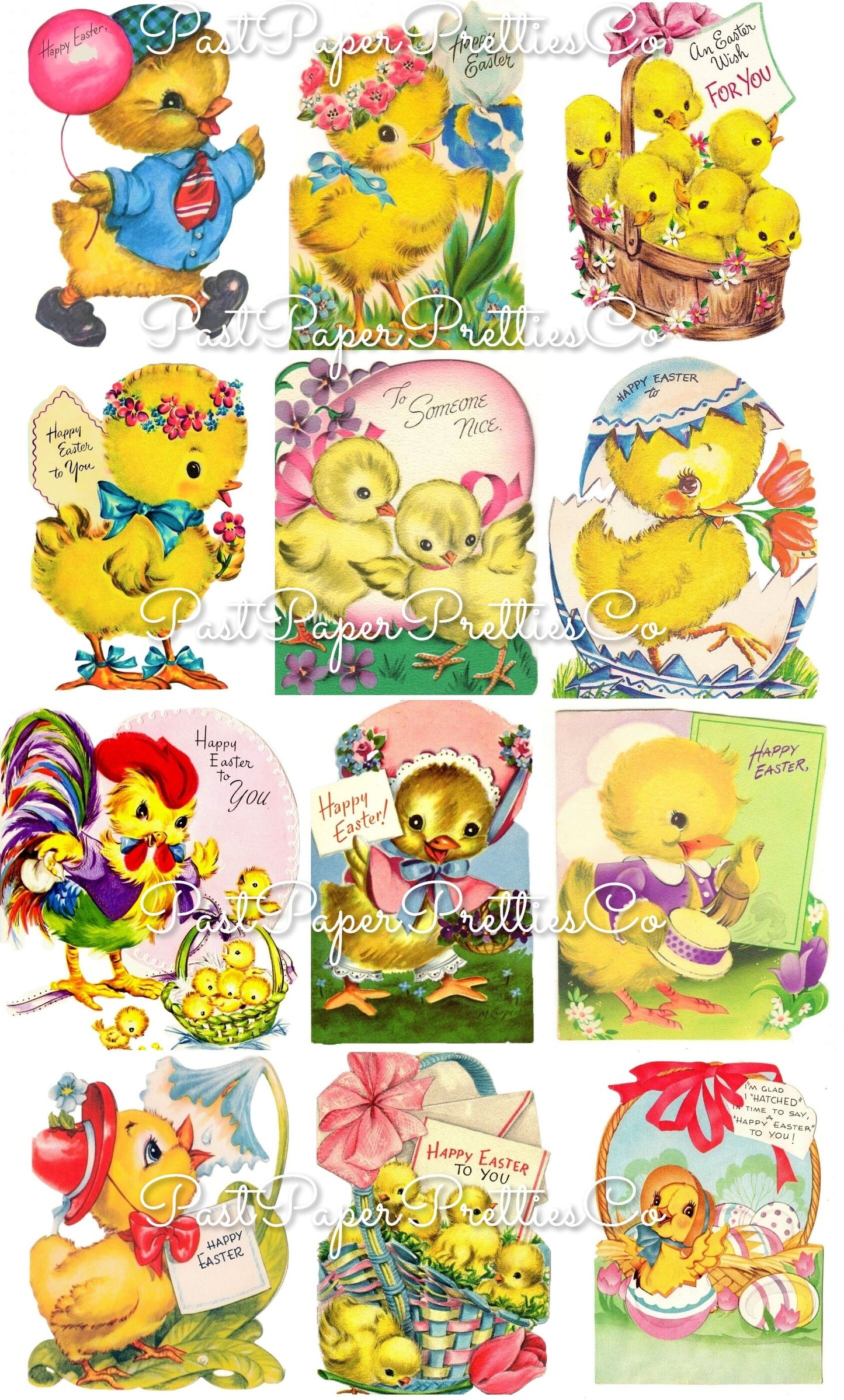 Vintage Easter Chicks Chickens Cards 36 Images Collage Sheet Style PDF Instant Digital Download ALL Holiday Chickie Clipart 3 Sizes