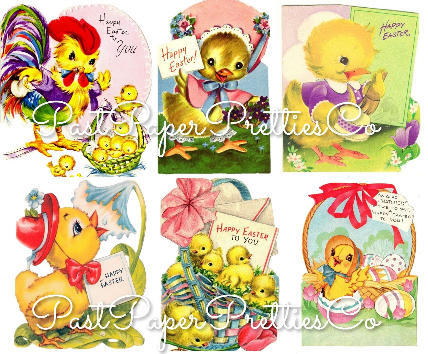 Vintage Easter Chicks Chickens Cards 36 Images Collage Sheet Style PDF Instant Digital Download ALL Holiday Chickie Clipart 3 Sizes