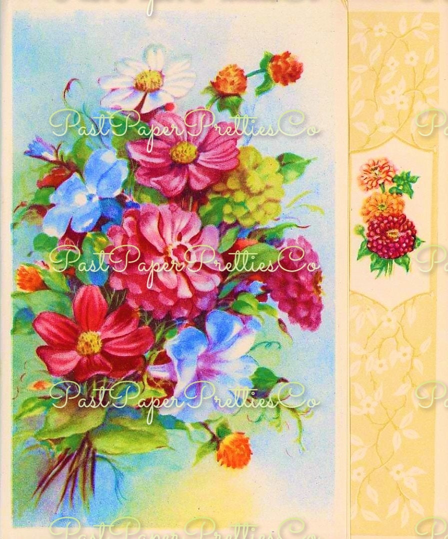 Vintage Printable Pretty Bright Flower Arrangements Bouquets Art Card Collages 12 Images PDF Instant Digital Download Floral Clipart