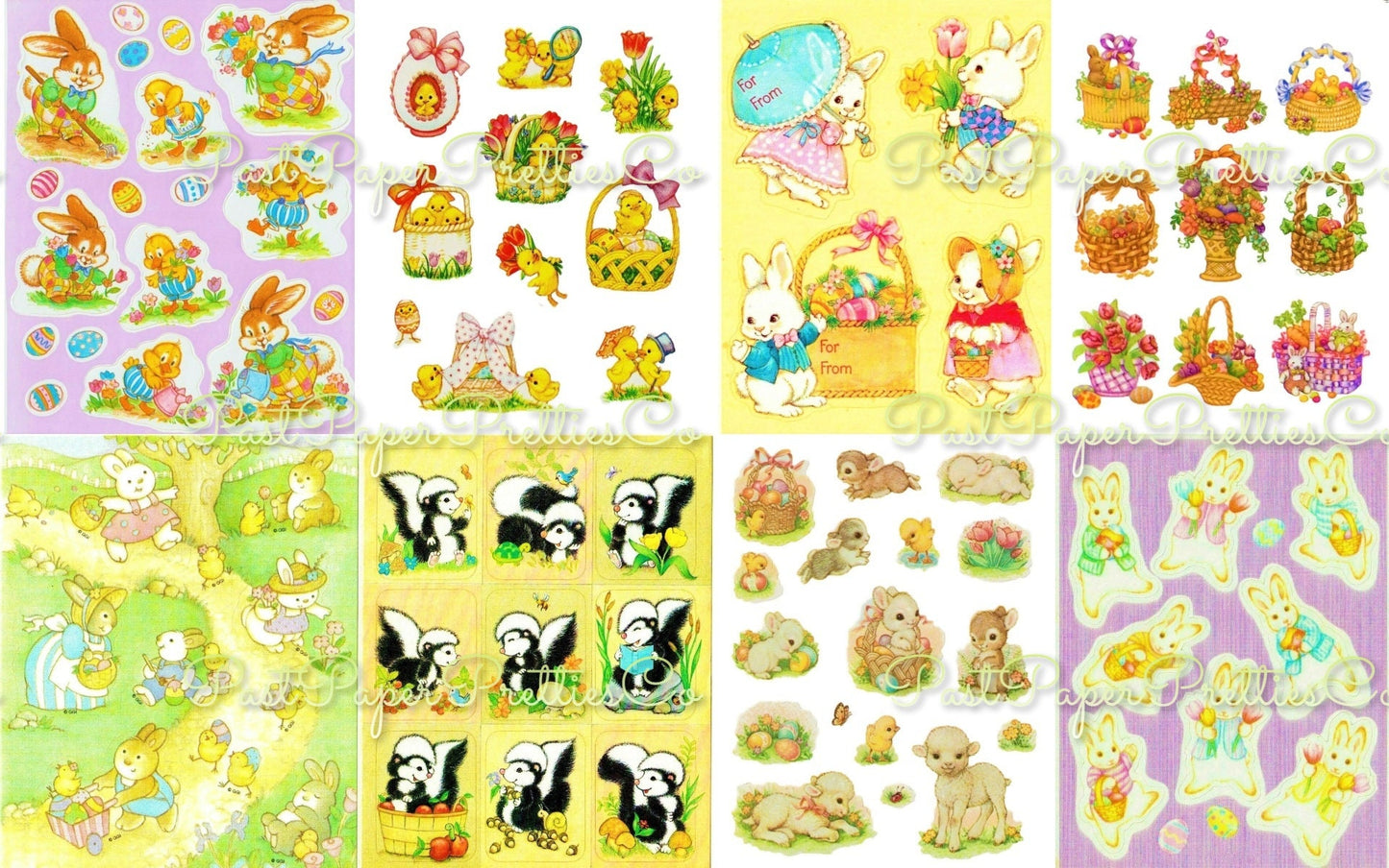 Vintage Printable Easter Sticker Sheets PDF Instant Digital Download All 8 Designs Bunny Ducks Animal Flowers Gift Seals Collage Clipart