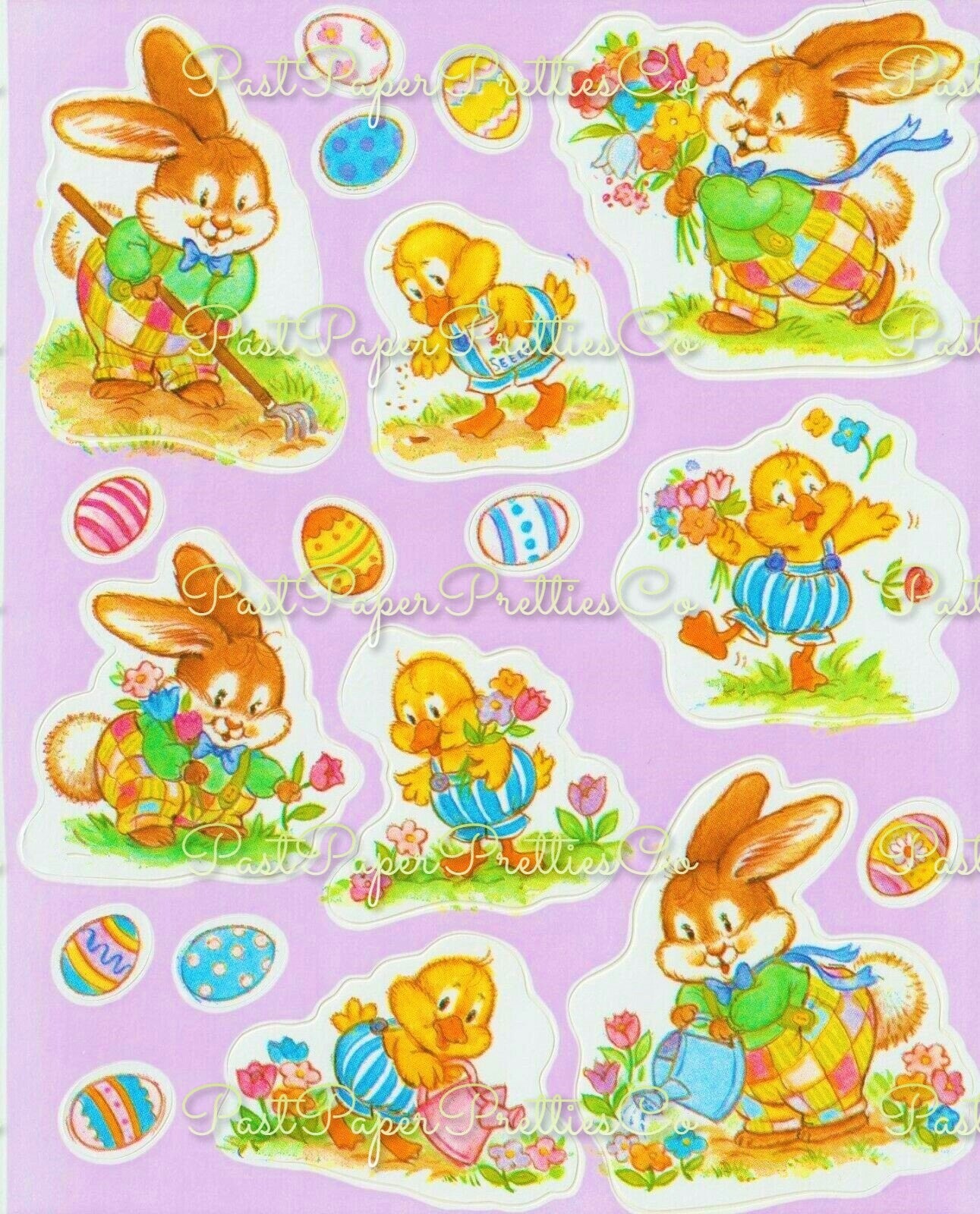 Vintage Printable Easter Sticker Sheets PDF Instant Digital Download All 8 Designs Bunny Ducks Animal Flowers Gift Seals Collage Clipart