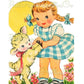 Vintage Printable Sweet Little Pigtailed Easter Girl and Lamb Card Image Gingham Dress c. 1940s Instant Digital Download JPEG PNG 300 dpi