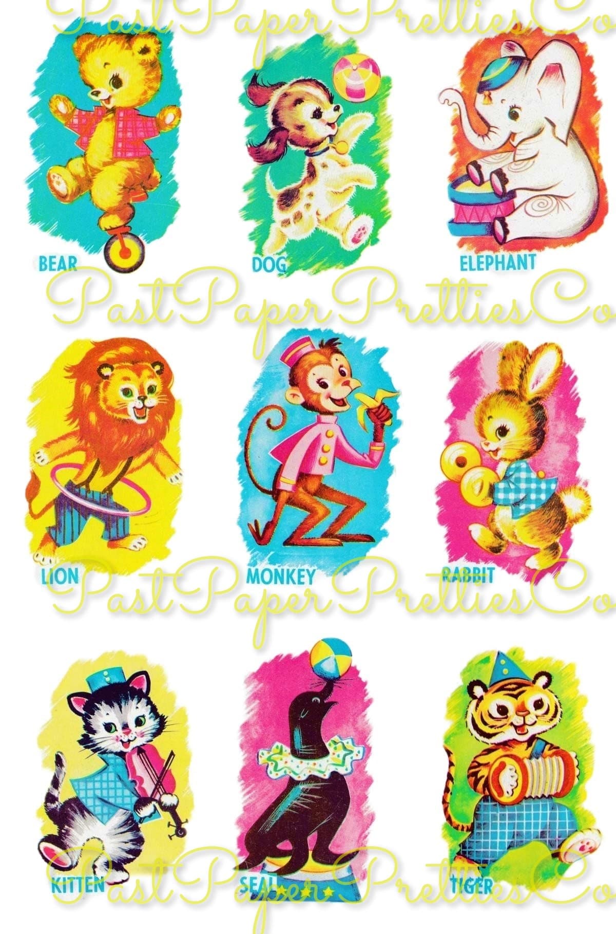 Vintage Retro Zoo Fun Animal Playing Cards or Nursery Decal Images Collage Sheet PDF Instant Digital Download Cute Clipart