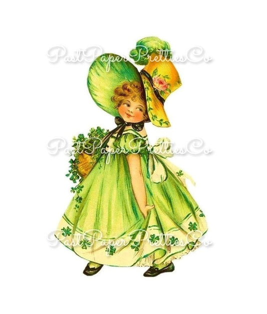 Vintage St. Patricks Day Card Image Victorian Sassy Little Miss Irish Girl Lass with Bonnet Printable Instant Digital Download PNG JPEG