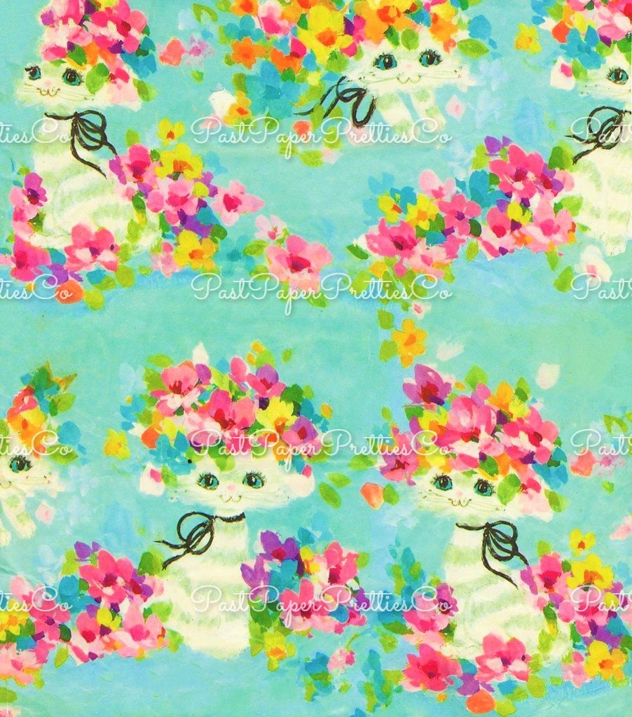 Vintage Printable Gift Wrap Kitsch Kittens Flower Power Kitty Cats Image Instant Digital Download Kawaii Groovy Feline Wrapping Paper 300dpi