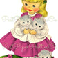 Vintage Printable Little Easter Girls with Flower Crowns & Kittens Card Image c. 1950s Instant Digital Download Collage Style and Singles