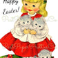 Vintage Printable Little Easter Girls with Flower Crowns & Kittens Card Image c. 1950s Instant Digital Download Collage Style and Singles