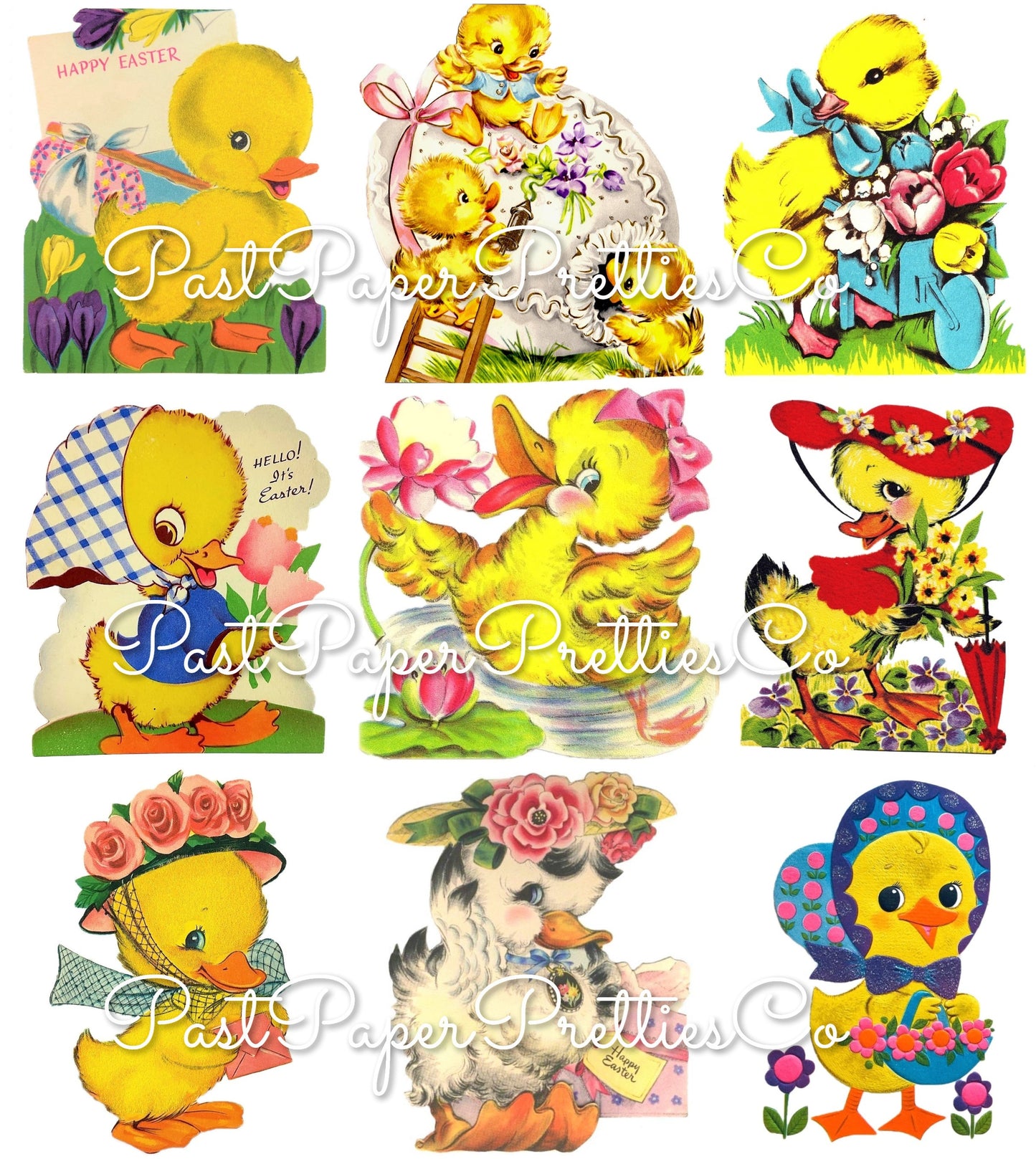 72 Vintage Easter Duck Card Images Dozens of Duckies Collage Sheets PDF Instant Digital Download ALL Ducky Ducklings Clipart