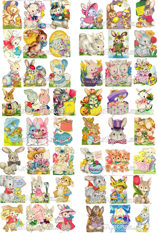 81 Vintage Easter Bunny Card Images Bunches of Bunnies Collage Sheets PDF Instant Digital Download ALL Rabbits Clip Art