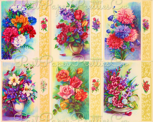 Vintage Printable Pretty Bright Flower Arrangements Bouquets Art Card Collages 12 Images PDF Instant Digital Download Floral Clipart