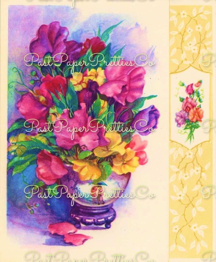 Vintage Printable Pretty Bright Flower Arrangements Bouquets Art Card Collages 12 Images PDF Instant Digital Download Floral Clipart