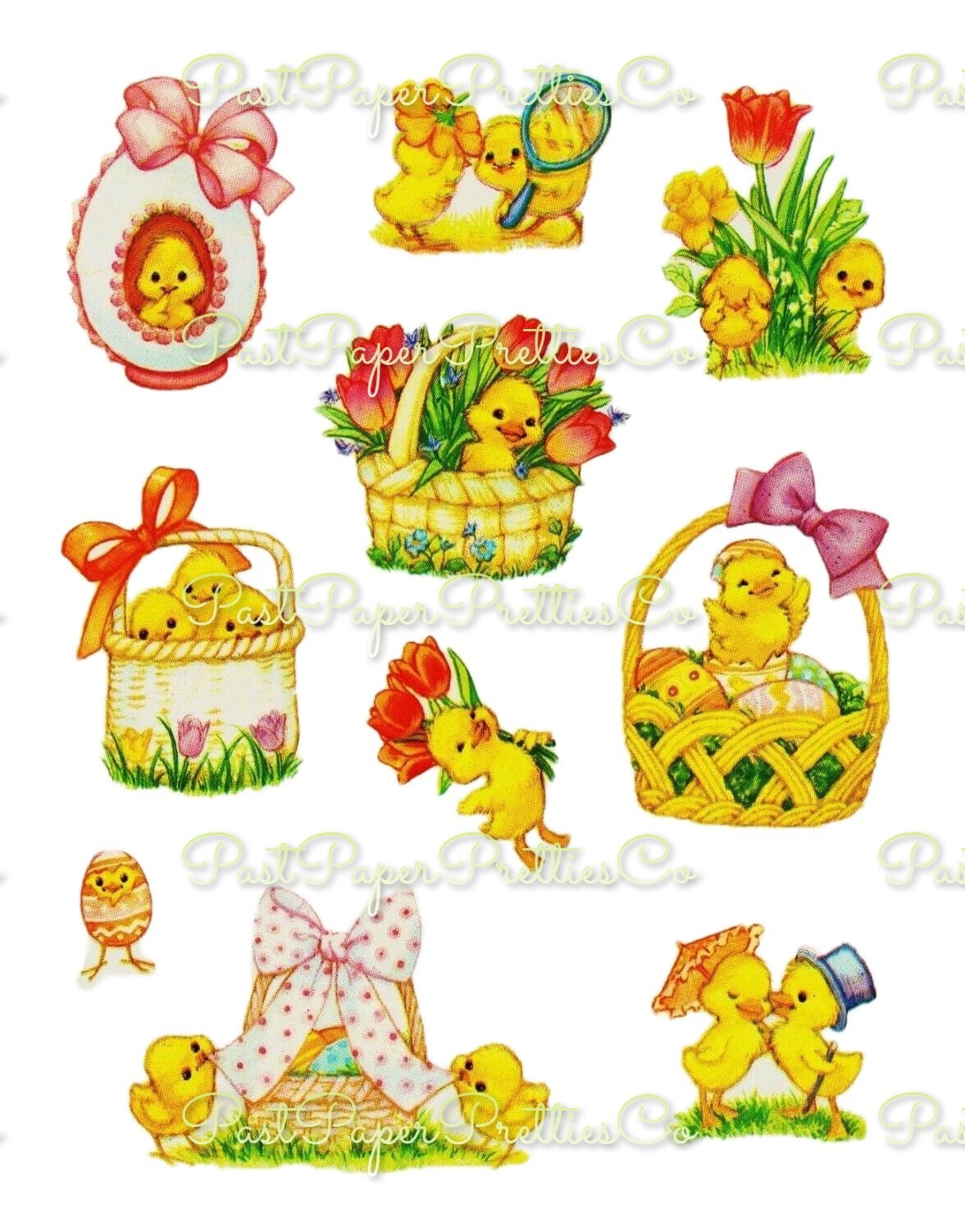 Vintage Printable Easter Sticker Sheets PDF Instant Digital Download All 8 Designs Bunny Ducks Animal Flowers Gift Seals Collage Clipart