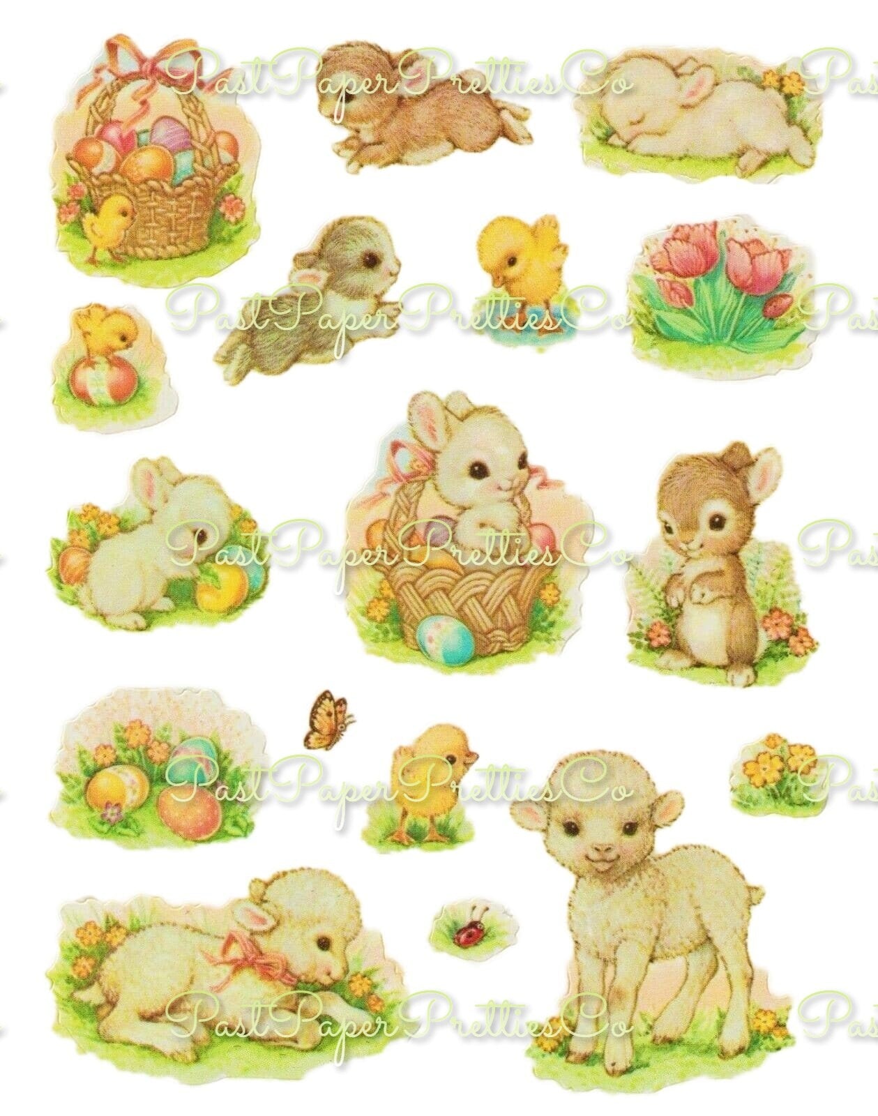 Vintage Printable Easter Sticker Sheets PDF Instant Digital Download All 8 Designs Bunny Ducks Animal Flowers Gift Seals Collage Clipart