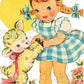 Vintage Printable Sweet Little Pigtailed Easter Girl and Lamb Card Image Gingham Dress c. 1940s Instant Digital Download JPEG PNG 300 dpi