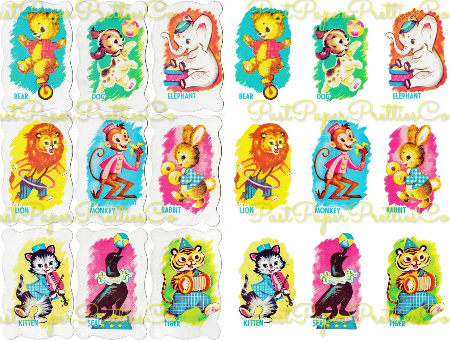 Vintage Retro Zoo Fun Animal Playing Cards or Nursery Decal Images Collage Sheet PDF Instant Digital Download Cute Clipart