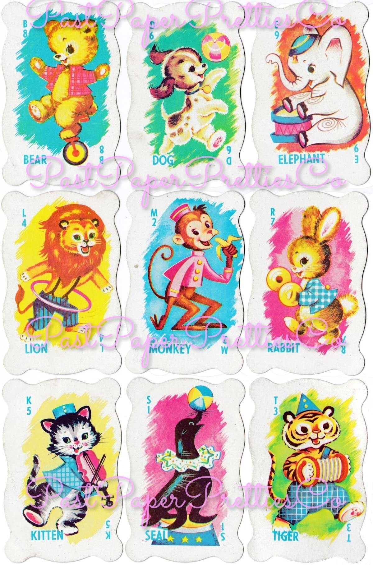 Vintage Retro Zoo Fun Animal Playing Cards or Nursery Decal Images Collage Sheet PDF Instant Digital Download Cute Clipart