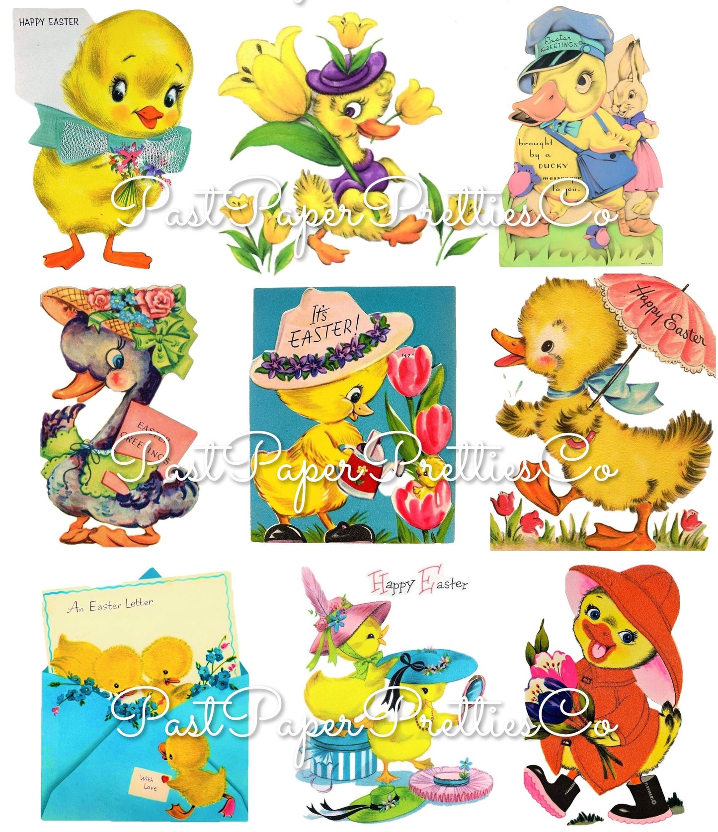 72 Vintage Easter Duck Card Images Dozens of Duckies Collage Sheets PDF Instant Digital Download ALL Ducky Ducklings Clipart