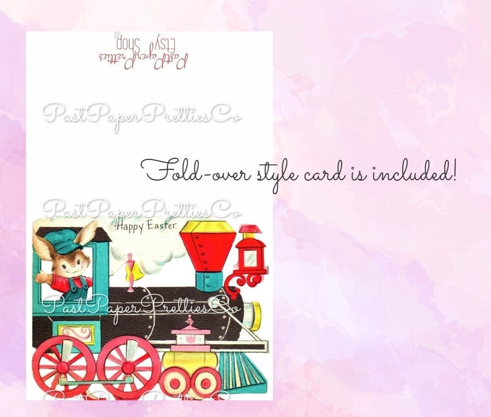 Vintage Printable Easter Bunny Express Choo Choo Train Card Image c. 1950s PDF Instant Digital Download Retro Peter Cottontail Clipart