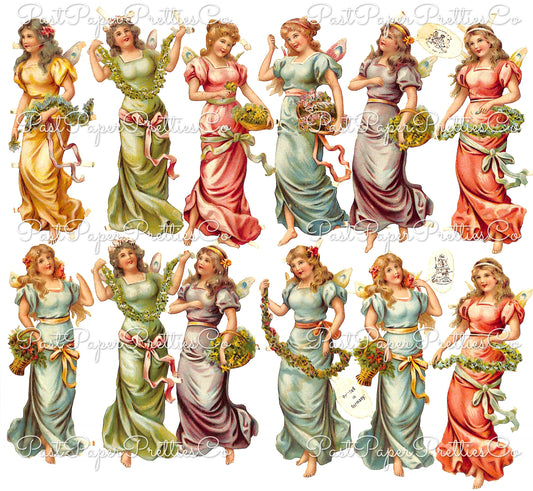 Vintage Victorian Ethereal Ladies Romantic Dancing Aphrodites Printable Paper Scraps Collage Sheet Instant Digital Download German Die Cuts