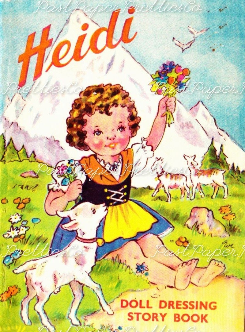 Vintage Paper Dolls Heidi c. 1950s PDF Printable Instant Digital Download Sandles Inc Cute Austrian Girl Storybook Fairytale Clipart