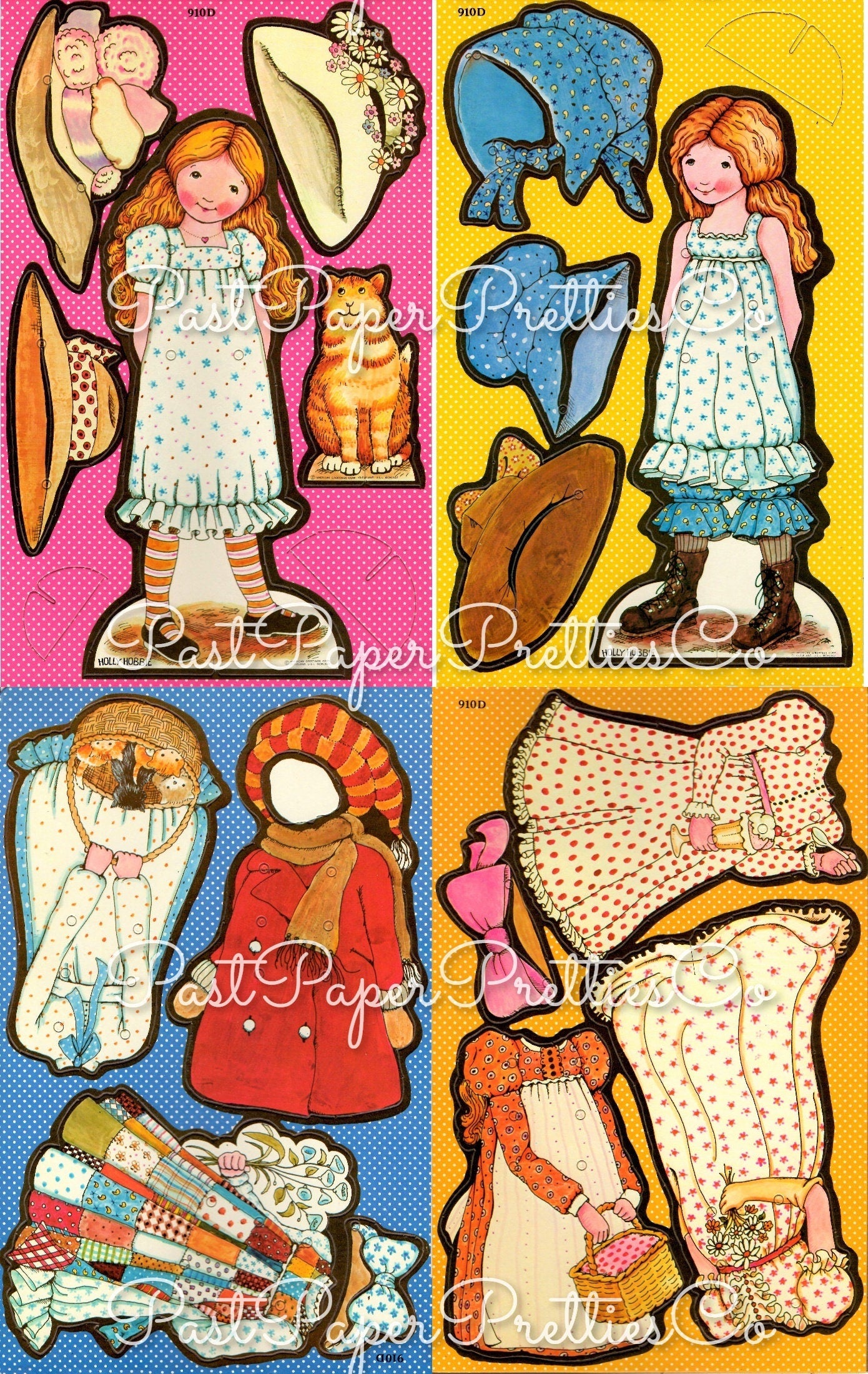 Vintage Paper Dolls Holly Hobbie Sew Ons c. 1975 Printable PDF Instant Digital Download Cute Sunbonnet Prairie Girl Childhood Doll Clip Art